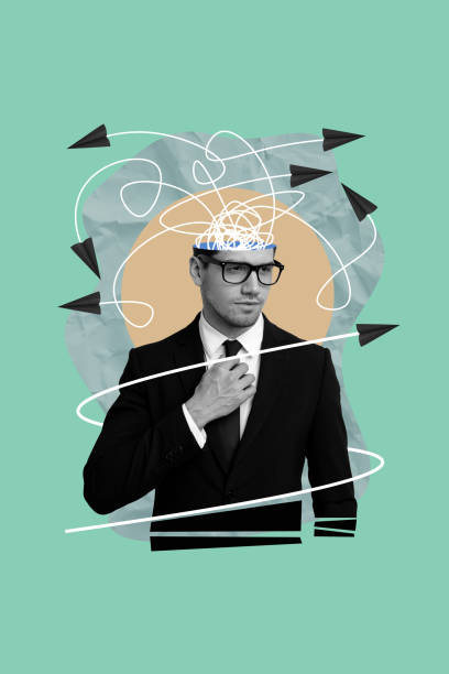 istock Vertical photo collage of serious man head scribble arrow brainstorm dilemma thought strategy businessman isolated on painted background 2198329114