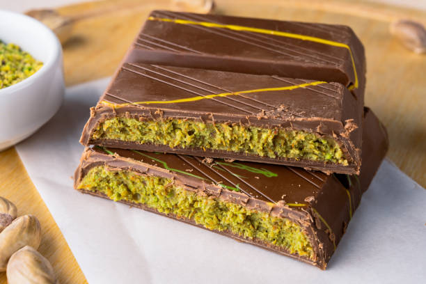 istock Chocolate bar filled with pistachio kunafa. Dubai chocolate 2198330064
