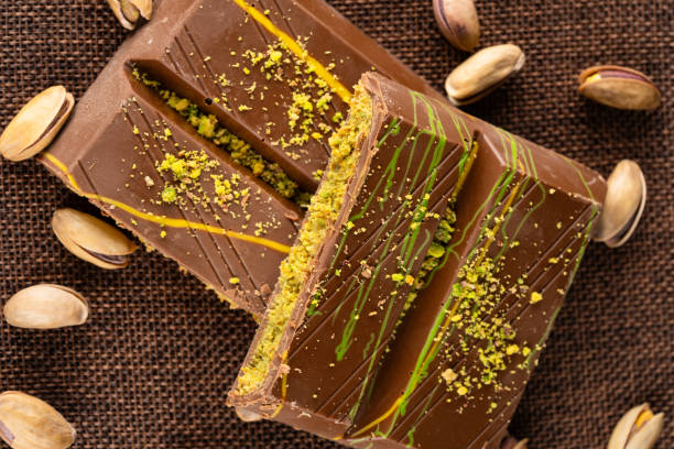 istock Chocolate bar filled with pistachio kunafa. Dubai chocolate 2198330131