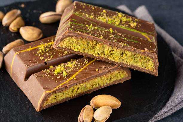 istock Chocolate bar filled with pistachio kunafa. Dubai chocolate 2198330208