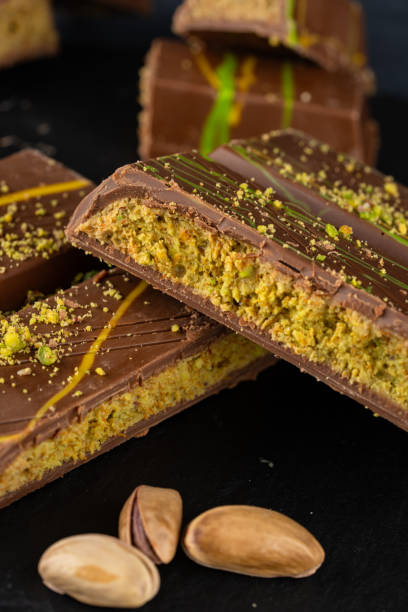 istock Chocolate bar filled with pistachio kunafa. Dubai chocolate 2198330215
