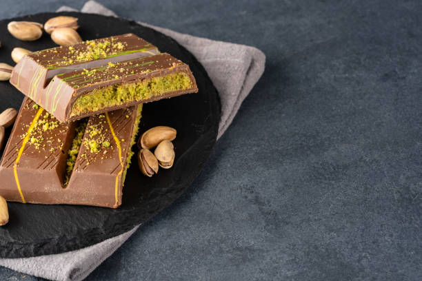 istock Chocolate bar filled with pistachio kunafa. Dubai chocolate 2198330217