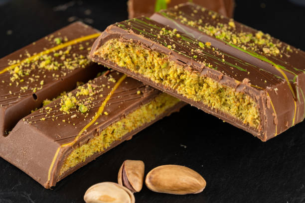 istock Chocolate bar filled with pistachio kunafa. Dubai chocolate 2198330260