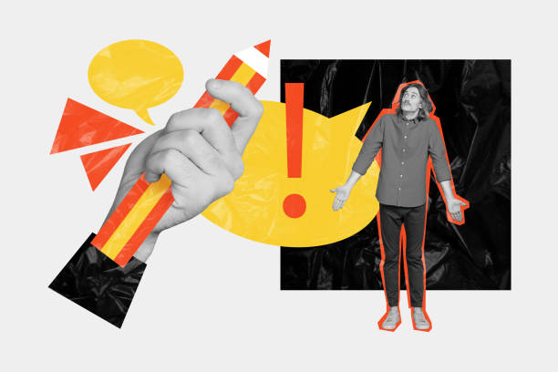 istock Creative collage standing young questioned young man huge pencil arm hold conversation dialog textboxes bubbles polyethylene pollution 2198330278