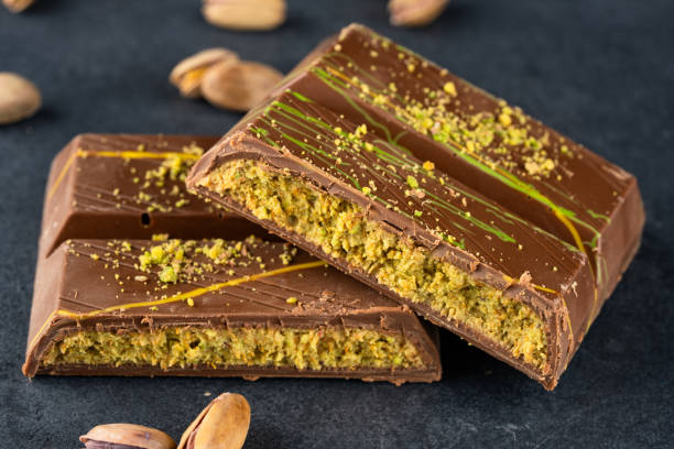 istock Chocolate bar filled with pistachio kunafa. Dubai chocolate 2198330284