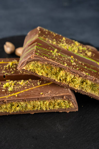 istock Chocolate bar filled with pistachio kunafa. Dubai chocolate 2198330354