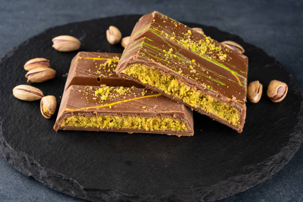 istock Chocolate bar filled with pistachio kunafa. Dubai chocolate 2198330356