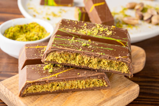istock Chocolate bar filled with pistachio kunafa. Dubai chocolate 2198330405