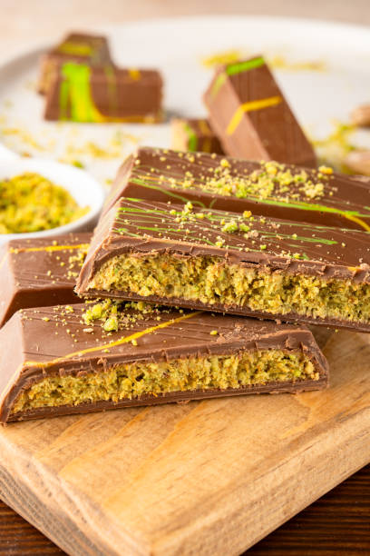istock Chocolate bar filled with pistachio kunafa. Dubai chocolate 2198330415