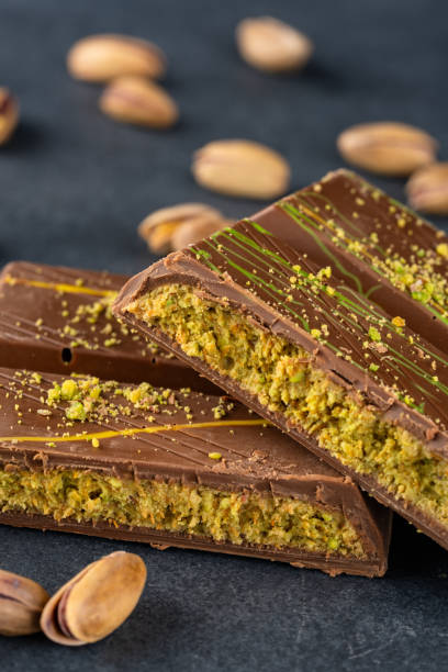 istock Chocolate bar filled with pistachio kunafa. Dubai chocolate 2198330456