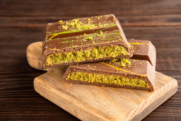 istock Chocolate bar filled with pistachio kunafa. Dubai chocolate 2198330457