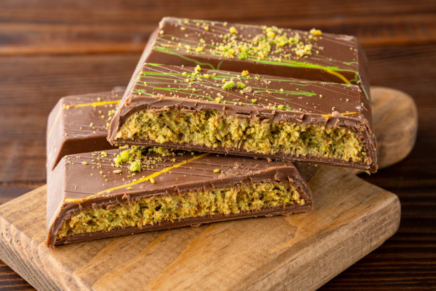 istock Chocolate bar filled with pistachio kunafa. Dubai chocolate 2198330494