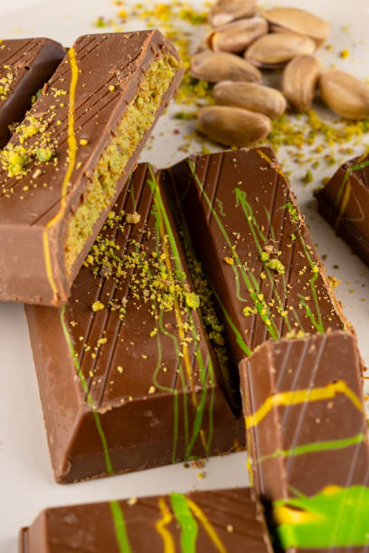 istock Chocolate bar filled with pistachio kunafa. Dubai chocolate 2198330496