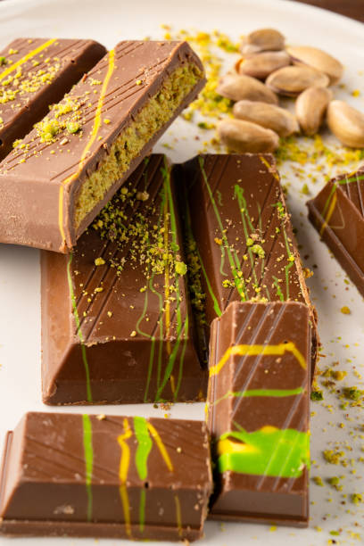 istock Chocolate bar filled with pistachio kunafa. Dubai chocolate 2198330497