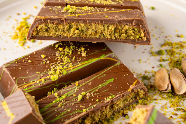 istock Chocolate bar filled with pistachio kunafa. Dubai chocolate 2198330530