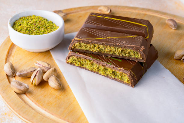 istock Chocolate bar filled with pistachio kunafa. Dubai chocolate 2198330561