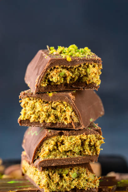 istock Chocolate bar filled with pistachio kunafa. Dubai chocolate 2198330639