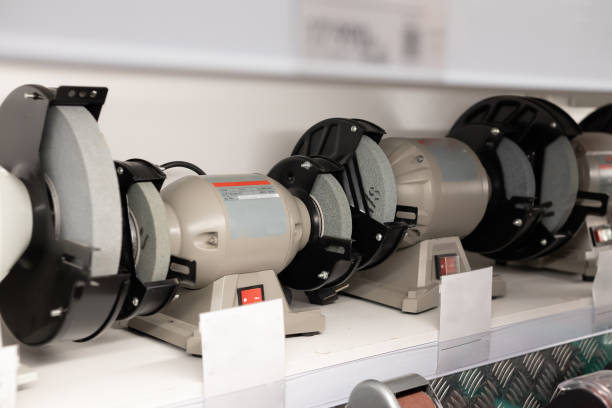 istock Various grinding machines displayed on a shelf in a tool store during daylight hours 2198335569