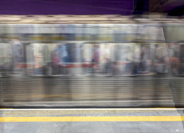 Moving blurred subway train on Sao Paulo Metro