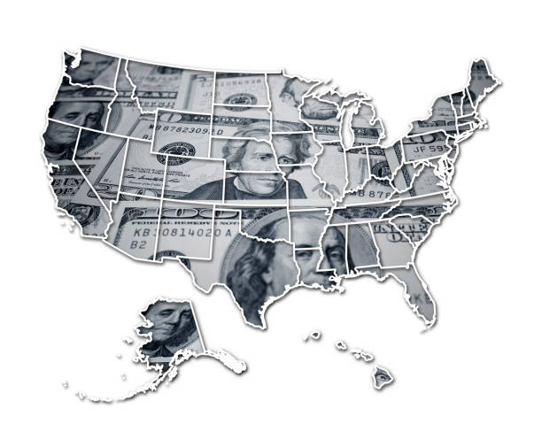 (Clipping path!) U.S. dollar currency with USA map isolated on white.