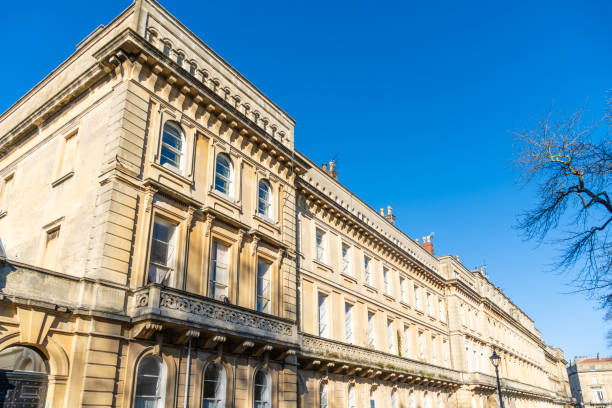 Row of classical houses in Clifton Village Bristol, the third longest in Europe