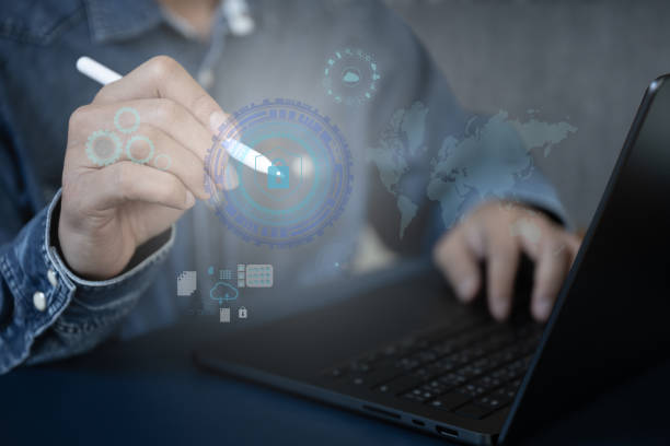 istock Business man work with smartphoe and digital technology icon are floating on screen 2198349384