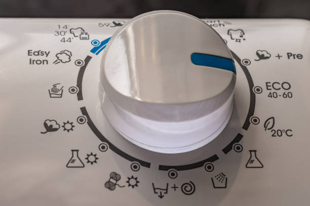 Washing in a washing machine, ecological program, saving energy and water washing machine in the bathroom