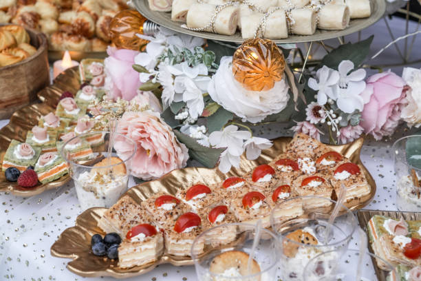 istock Appetizers and finger food on buffet table in restaurant 2198367448