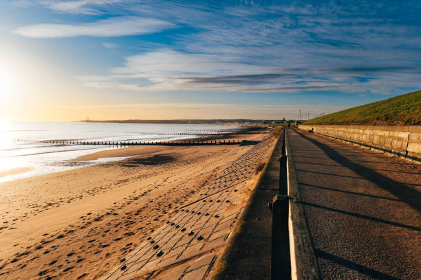 North Sea from the Esplanade just north of Aberdeen, Scotland, as dawn breaks.