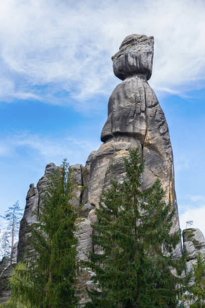 istock Tall Rock Sculpture Among Trees Against a Vibrant Blue Sky 2198373601