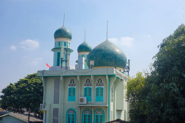 Indonesia Mosque in Bangkok  seen from skywalk The Green Bridge, Lumphini-Benchakitti Park (Lumphini Side). Around mosque are trees