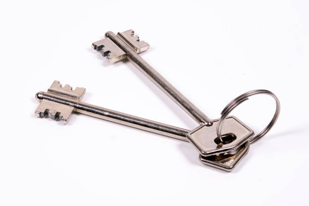 istock Keys on a keyring resting on a white surface in a well-lit setting 2198378276