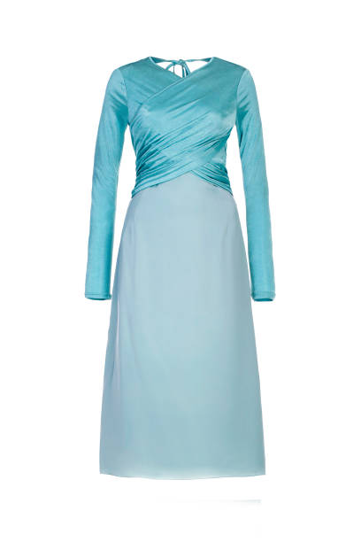 istock A stylish light blue dress with long sleeves  on a white background. 2198383312
