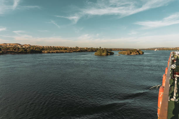 Nile landscape view from boat near Aswan