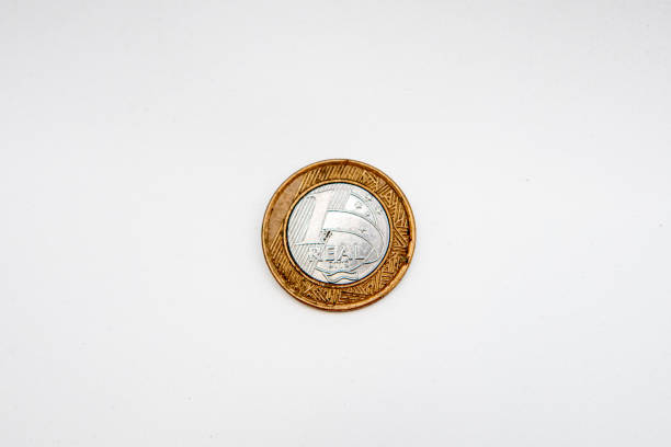 commemorative 1 real coin on a white background in rio de janeiro.