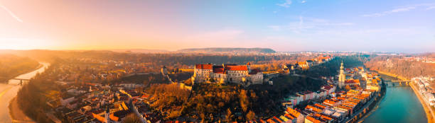 Beautiful city of Burghausen, Bavaria, Germany, at sunset in winter