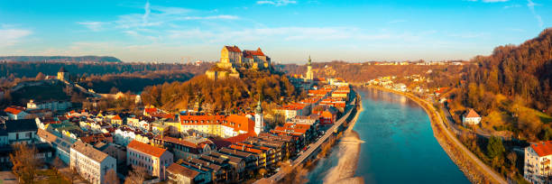 Beautiful city of Burghausen, Bavaria, Germany, at sunset in winter