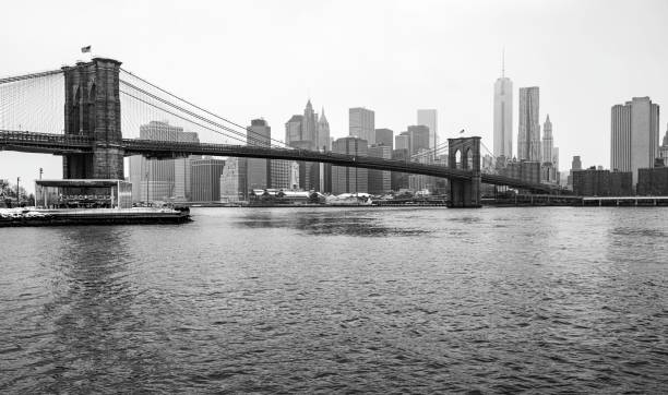 Brooklyn Bridge and East River in snow