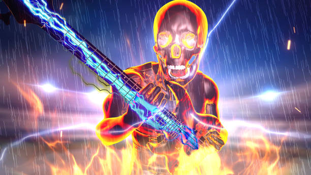 istock Skull Rockstar in Stadium Under Thunderous Rain 2198400518