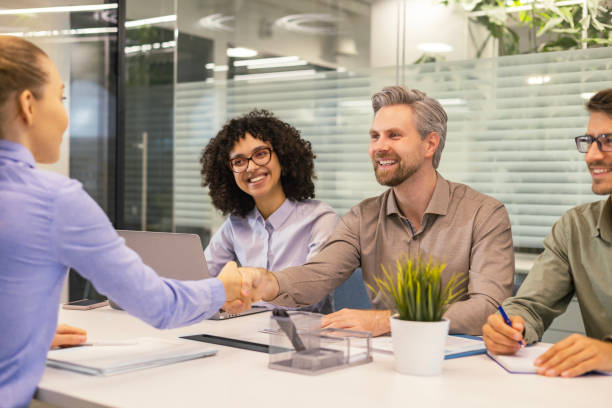 istock Handshake, teamwork, contract or onboarding, b2b partnership, agreement or deal. Welcome, business people shaking hands for collaboration, hiring or crm, recruitment or greeting, thank you 2198401601