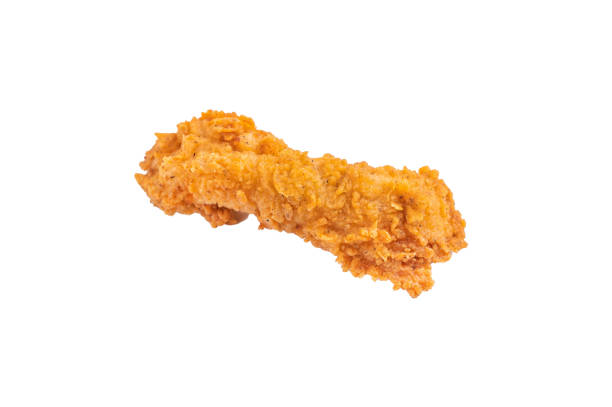 istock Crispy fried chicken strips from breast fillet isolated on white background 2198404675