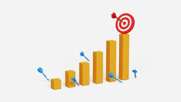 istock Every failure is a step to success. Big achievement, business growth process, steady growth, achieve goal, winning or challenge concept. 3D archery target on bar graph and missed arrows around it 2198410264