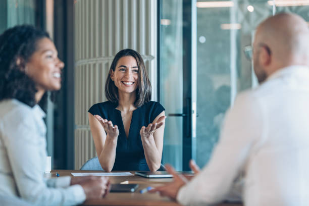 istock Confident businesswoman talking on a meeting 2198425488