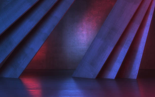 istock New Generation Abstract Empty Building Structure Made of Concrete Illuminated with Blue Red Light 2198438282