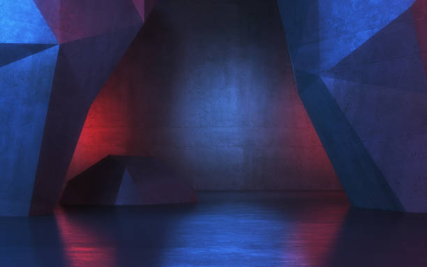 istock New Generation Abstract Empty Building Structure Made of Concrete Illuminated with Blue Red Light 2198438298