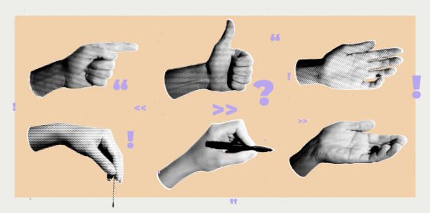 istock Set of halftone images of hands. Pop art retro style illustration 2198438951