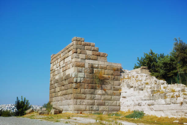 A historic stone structure, part of a fortress, captured beneath a vibrant blue sky. Surrounded by vegetation and set amidst the Turkish landscape, showcasing architectural and historical heritage.