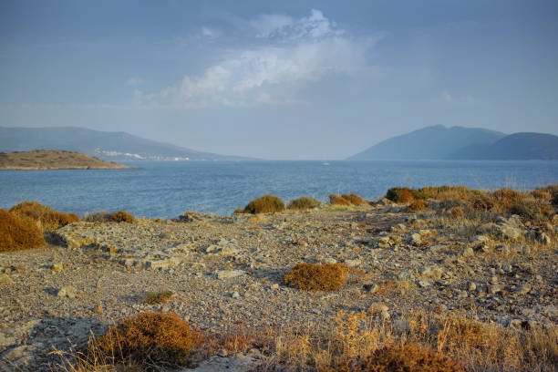 istock Scenic coastal landscape in Turkey featuring a rugged shoreline with distant hills 2198444828