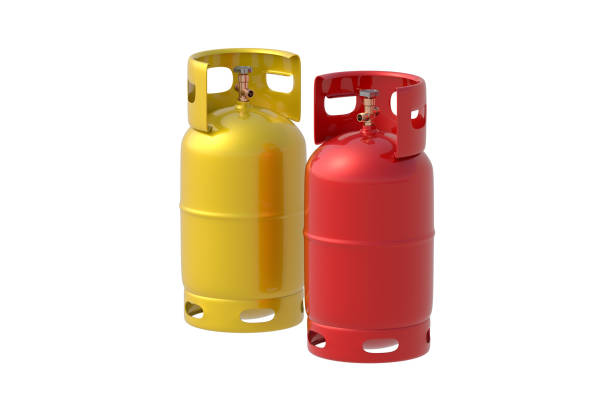 istock Two gas cylinders isolated on white background. Lpg tank. 3d render 2198456154