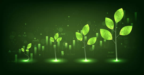 istock Seedling growth in futuristic polygonal on a dark green background. 2198474118